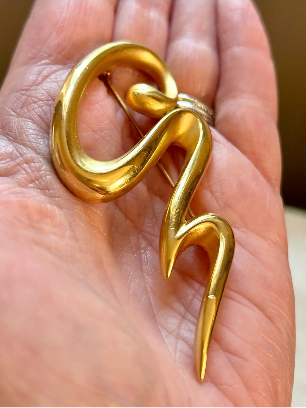 Vintage Erwin Pearl Abstract Squiggle Brooch P. E. P. Gold-tone - Picture 7 of 10